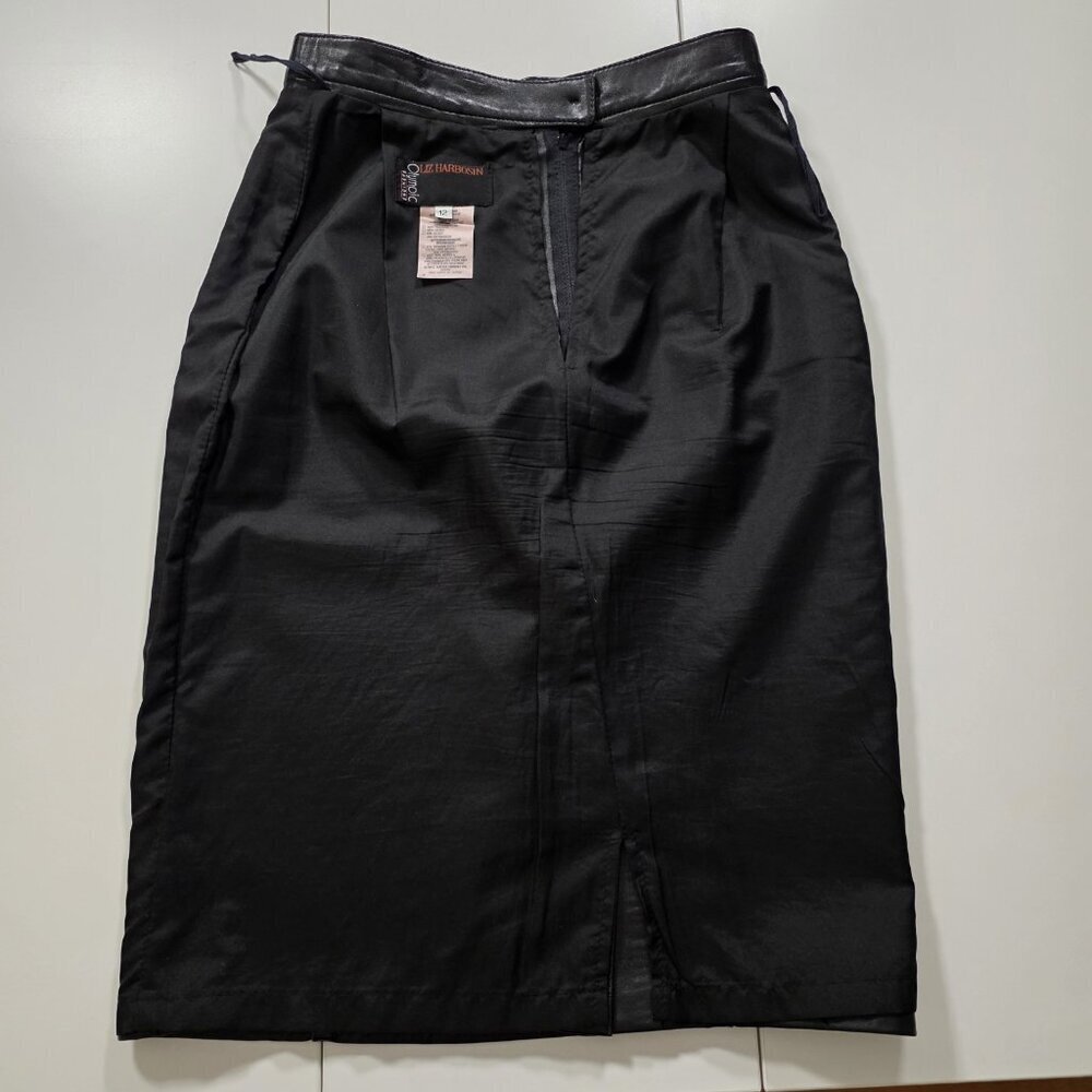 Liz Harbosin Black Leather Skirt 12 VTG Midi Lined Back Zip Slit Canada Bossy - Picture 13 of 16